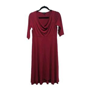 Eileen Fisher Womens Draped Neck 1/2 Sleeve Midi Dress Size XS Red Stretch